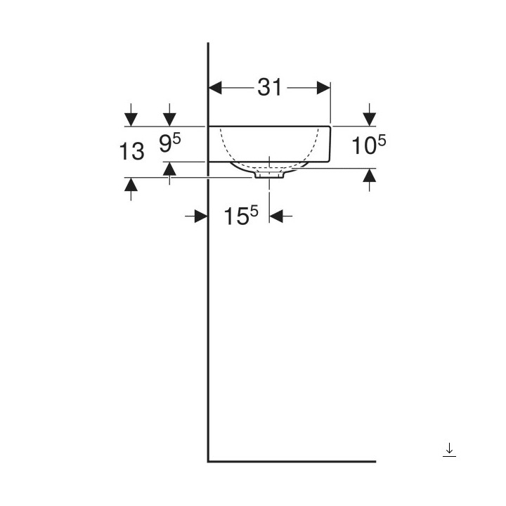 Umyvadlo obdélníková s otvorem z pravé strány stronie 53x31cm Geberit iCon, bílá