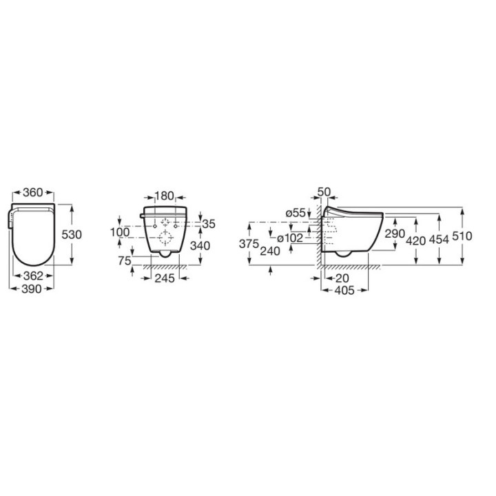 Mísa WC podvěsná, Roca Ona In-Wash® Rimlessm skryté propojení, wymaga připojení do prądu, bílá