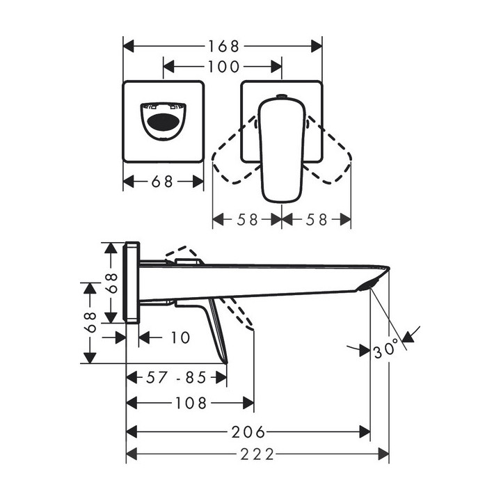 Baterie páková umyvadlová Fine s výtokovým ramenem 20.6cm, stěnová podomítková, Hansgrohe Logis, chrom