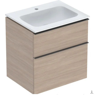 Umyvadlo nábytkové Geberit iCon Set slim, z szafką pod umyvadlo, Bílé umyvadlo, skříňka dub