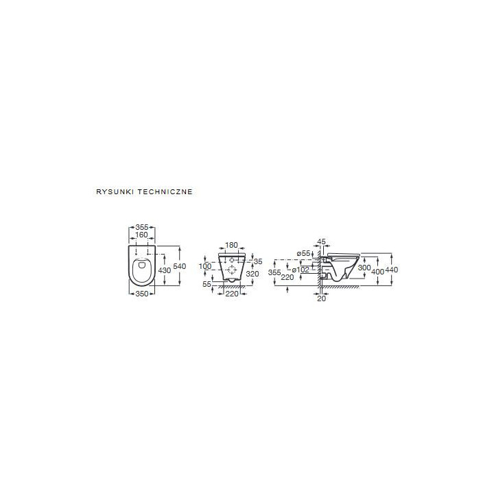 Mísa kombi stojící WC Roca Gap Rimless Square, 60cm, odtok dvojitý, bílá
