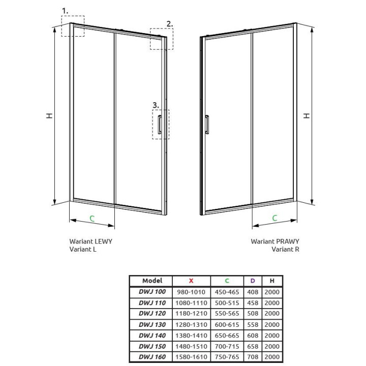 Dveře sprchové do niky Radaway Premium Plus DWJ 120, univerzální, 1175-1215mm, sklo fabric, profil chrom