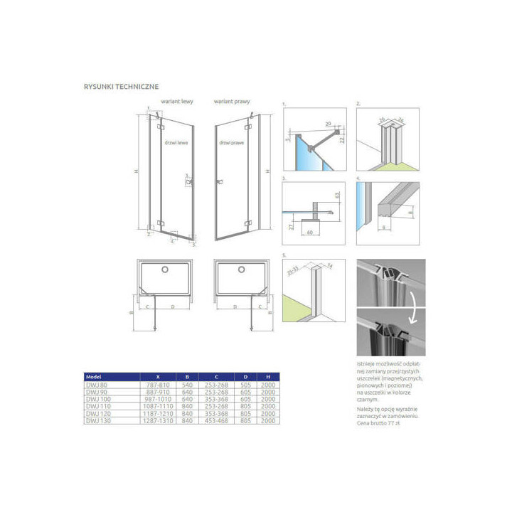 Dveře sprchové do niky Radaway Premium Plus DWJ 160, univerzální, 1575-1615mm, sklo fabric, profil chrom