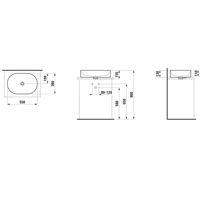 Umyvadlo ścienno-na desku 700 x 465 mm s otvorem pro baterii bílá Laufen Pro S, H8169670001041