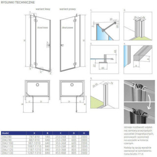 Dveře sprchové do niky Radaway Premium Plus DWJ 160, univerzální, 1575-1615mm, sklo fabric, profil chrom