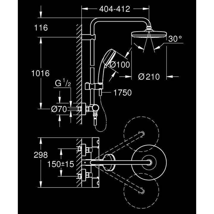 Sprchový systém Grohe Tempesta Cosmopolitan System 250 Cube, na stěnu, baterie páková, 2 výstupy vody, chrom