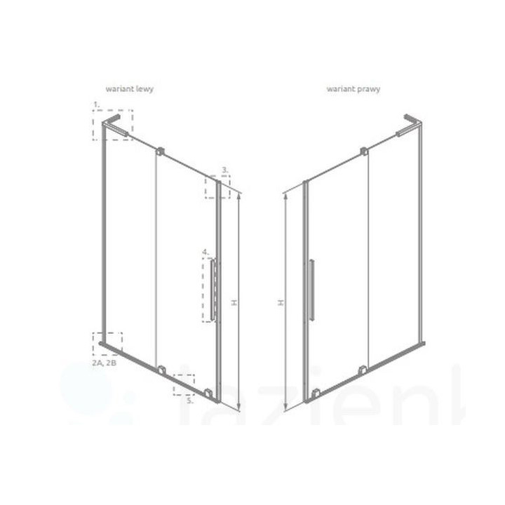 Přední plocha koutu Radaway Furo Gold KDJ 140, pravé, se stěnou, 140x200cm, dveře posuvné, sklo čiré, profil zlatá