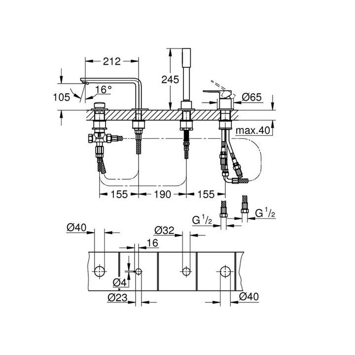 Baterie podomítková do troch wyjść vody Grohe Lineare, páková, brushed hard graphite
