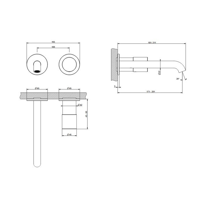 Sprchová baterie Gessi Habito termostatická 2-propustná vnější komponent - Finox Brushed Nickel