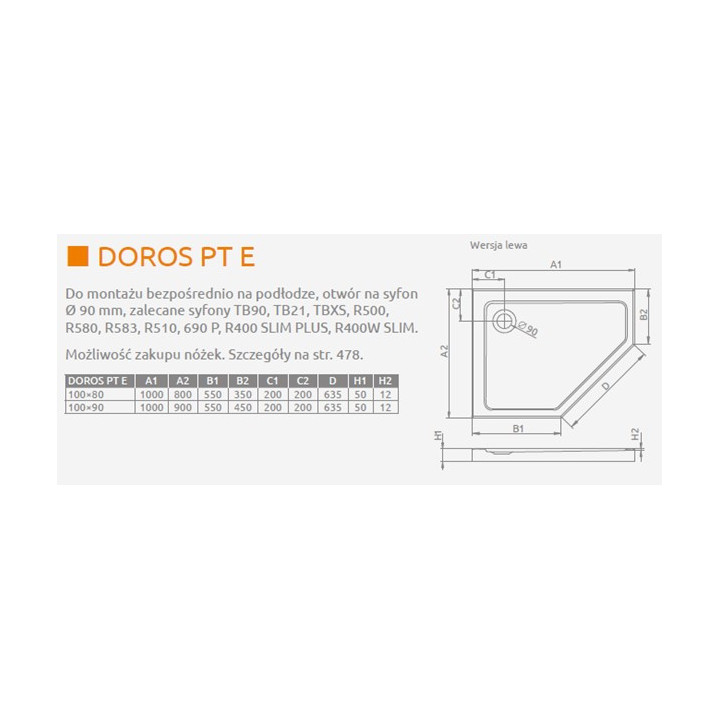 Pětiúhelníková vanička levý Radaway Doros PT E 100x80cm bílý