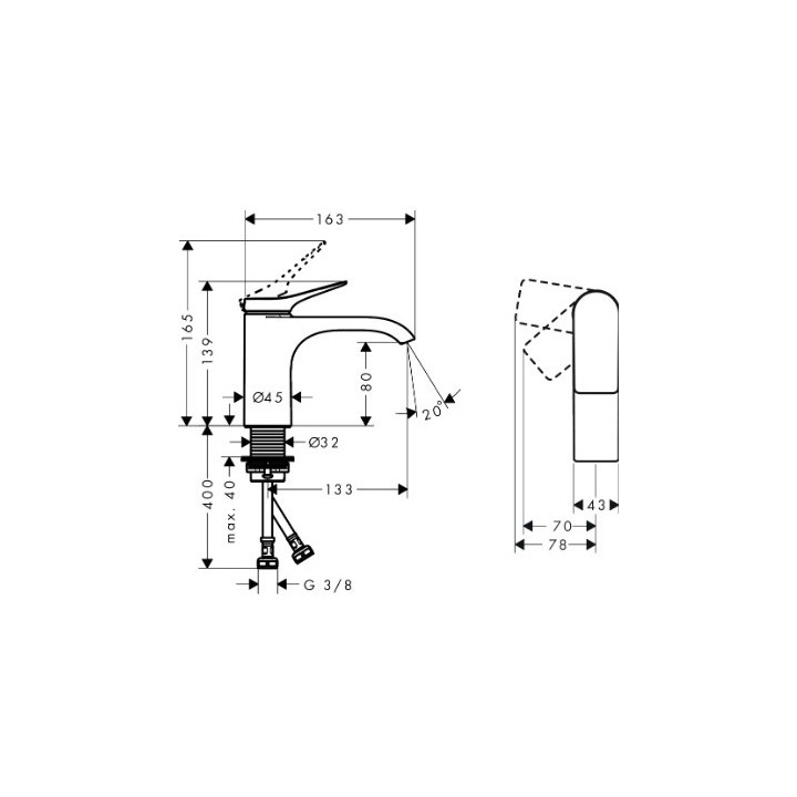 Umyvadlová baterie Hansgrohe Vivenis, stojící, páková, výška 139mm, sada odtokový, chrom