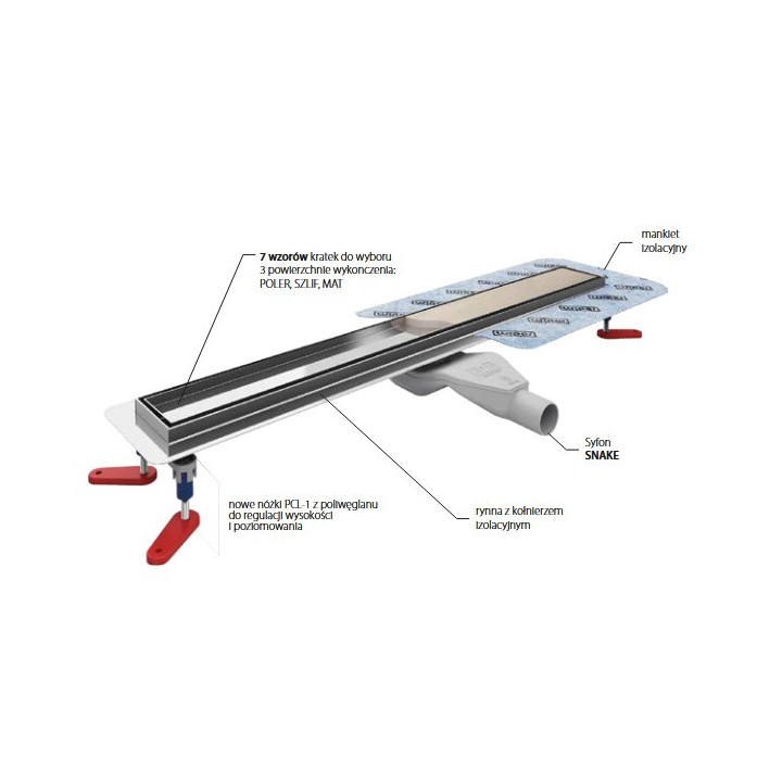 Lineární odtok, pełny souprava,  Wiper New Premium, 500mm, vzor Ponente, povrchová úprava szlif