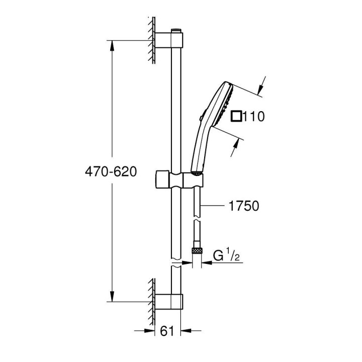 Sprchový set Grohe Tempesta Cube 110, sluchátko 2-funkční s hadicí 175cm i držákem 60cm - chrom
