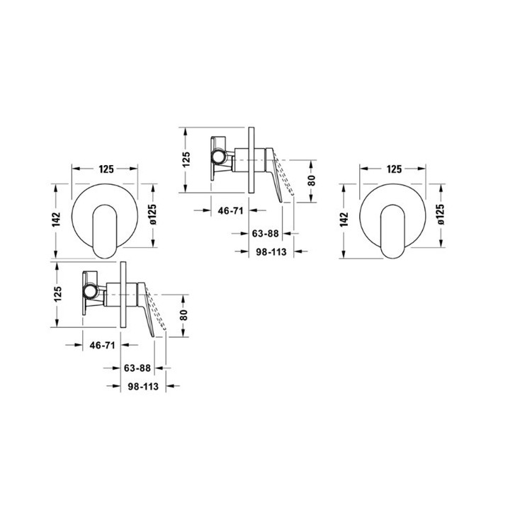 Souprava z jednouchwytową baterią K montáži podomítkové, Duravit Circle - Lesklý chrom