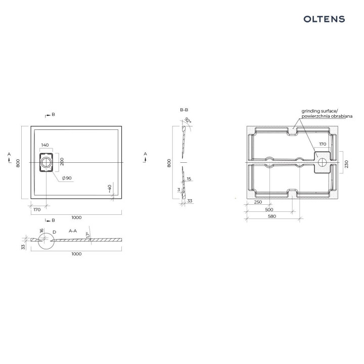Oltens Bergytan sprchová vanička pravoúhlý 100x80 cm RockSurface - černá 
