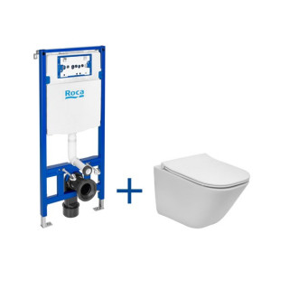 Souprava podomítkový Roca DUPLO ONE + + mísa WC podvěsná GAP SQUARE COMPACTO RIMLESS se sedadlem s pozvolným sklápěním SLIM, bíl