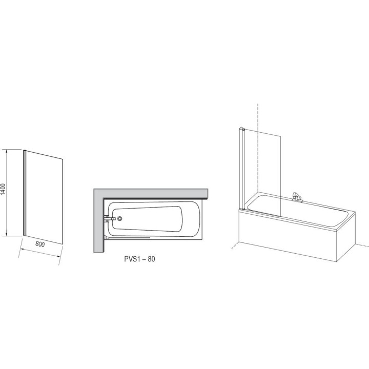 Ścianka wannowa Ravak PVS1-80 Satyna + Transparent- sanitbuy.pl