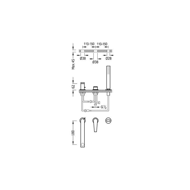 Bateria wannowa Class - Tres, 3 - otworowa, wylewka 180 mm- sanitbuy.pl