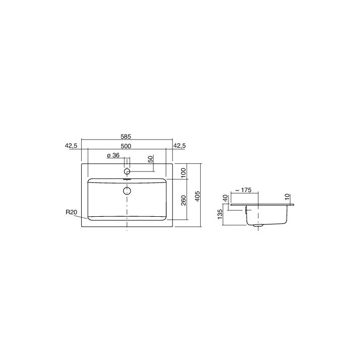 Umywalka Alape EB.R585H wpuszczana w blat  585x405 mm- sanitbuy.pl