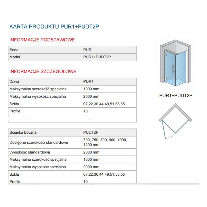 Drzwi Ronal Pur PUR1 do wnęki skrzydłowe do 2000 mm, lewe, chrom, szkło przeźroczyste- sanitbuy.pl