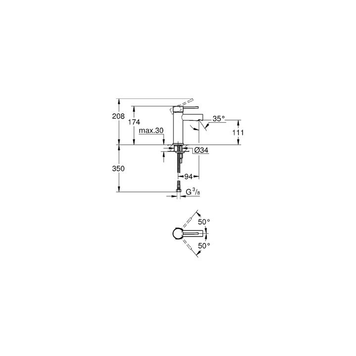 Bateria umywalkowa Grohe Essence stojąca, wys. 208 mm, chrom, jednootworowa- sanitbuy.pl