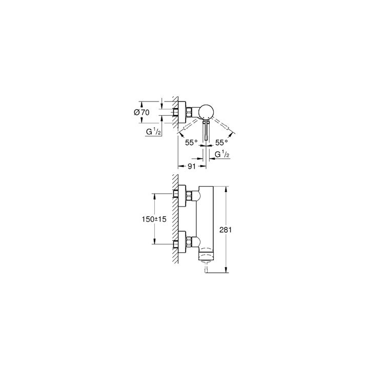 Bateria prysznicowa Grohe Essence ścienna, szer. 150 ± 15 mm, chrom, jednouchwytowa- sanitbuy.pl