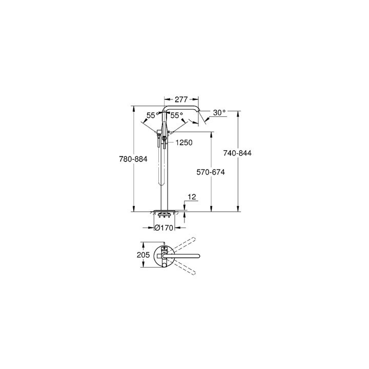 Bateria wannowa Grohe Essence wolnostojąca, wys. 780 - 860 mm, chrom, jednouchwytowa- sanitbuy.pl