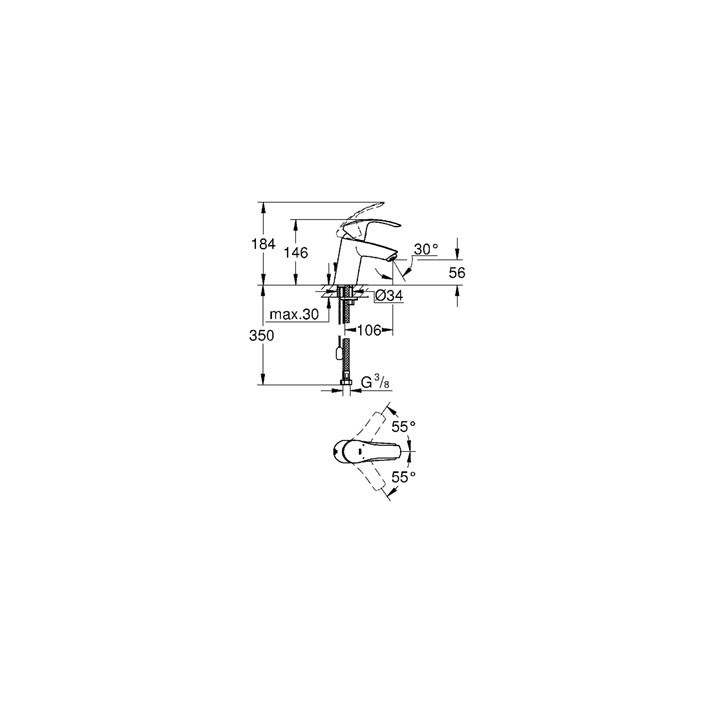 Bateria umywalkowa Grohe Eurosmart stojąca, wys. 184 mm, chrom, jednootworowa- sanitbuy.pl
