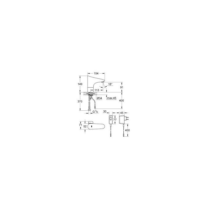 Bateria umywalkowa elektroniczna GROHE Allure E stojąca, wys. 240 mm, chrom, z mieszaczem- sanitbuy.pl