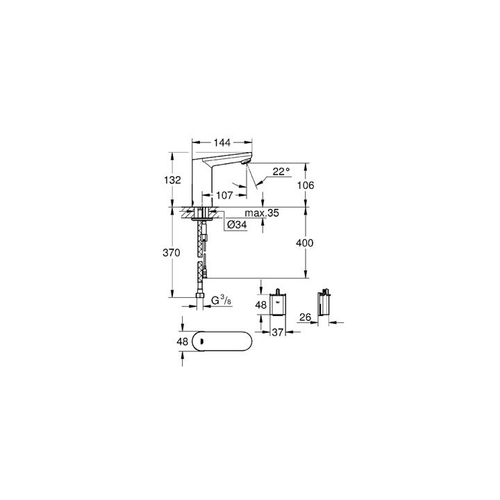Bateria umywalkowa elektroniczna GROHE Allure E stojąca, wys. 240 mm, chrom, z mieszaczem- sanitbuy.pl