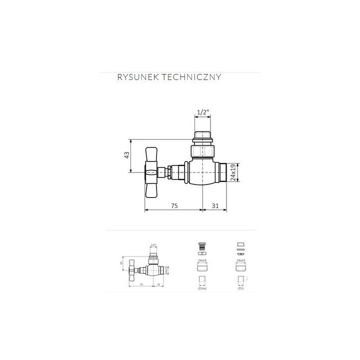 Ventil Terma Technologie termostatický jednoduchý 50 osou satén- sanitbuy.pl