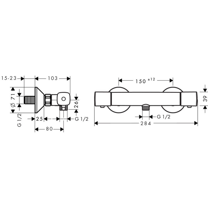 Bateria prysznicowa 2-uchwytowa Hansgrohe Logis Classic szer. 211 mm, natynkowa, chrom, rozstaw: 150 mm ± 12 mm- sanitbuy.pl