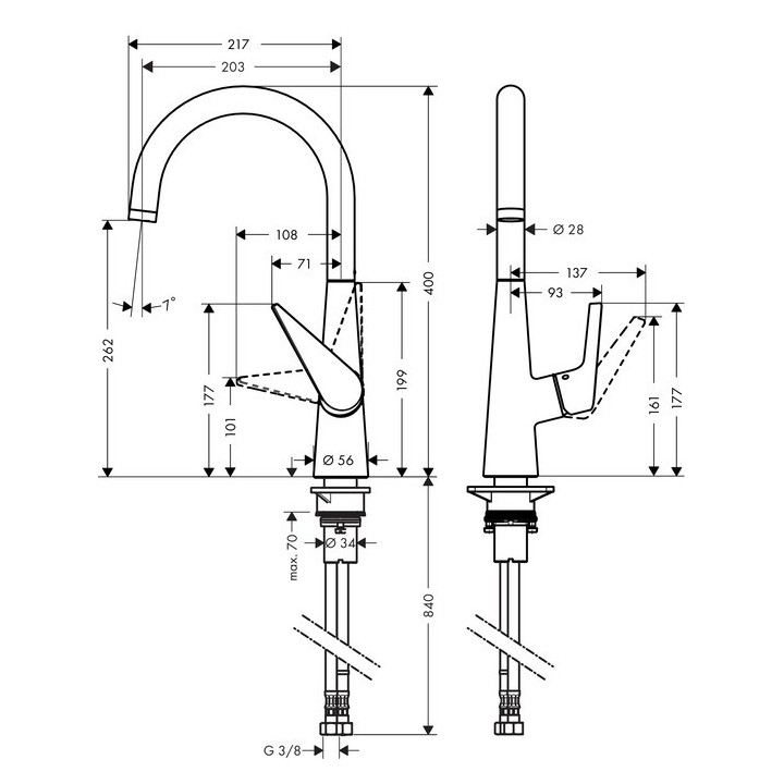 Bateria kuchenna 1-uchwytowa Hansgrohe Talis S 200 wys. 400 mm, chrom, wyciągana wylewka- sanitbuy.pl