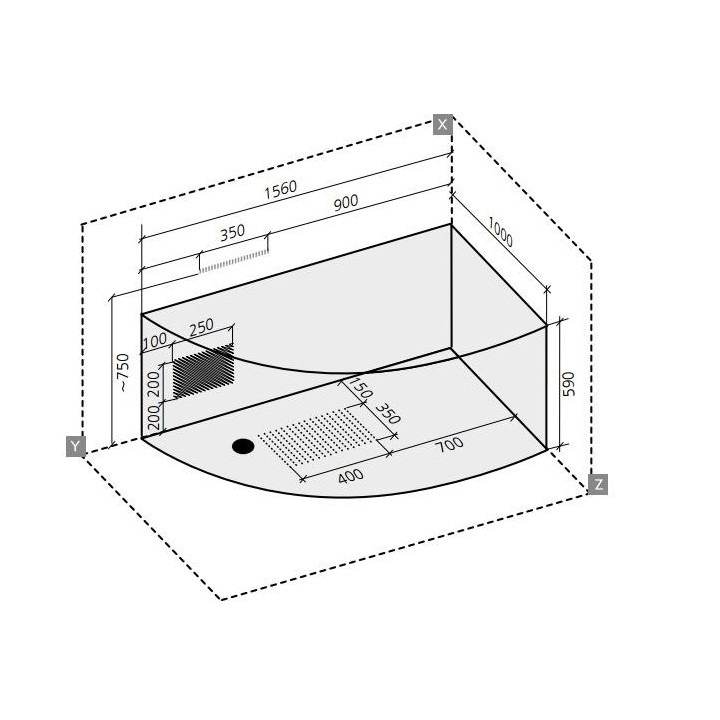 Wanna narożna Ruben Victoria asymetryczna, 156 x 100 cm, biała, lewa/prawa, system hydromasażu Rexus Champagne- sanitbuy.pl