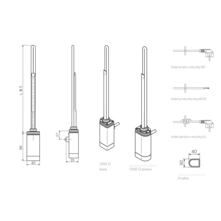 Topná spirála Terma Technologie REG 2 výkon 200 W - silver- sanitbuy.pl