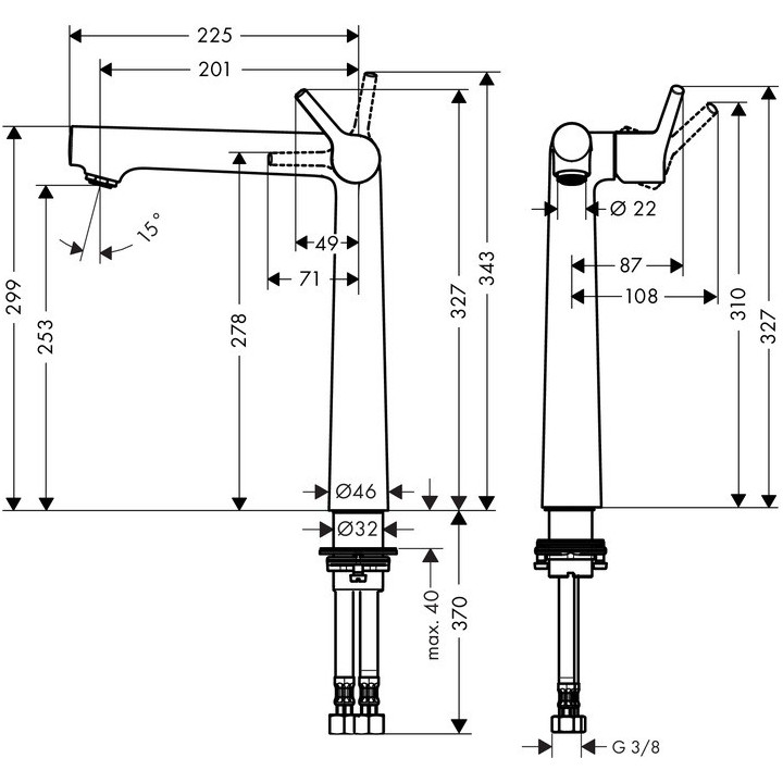 Umyvadlová baterie 1-uchwytowa Hansgrohe Talis S 250, chrom, wys. 343 mm, sada odtokový- sanitbuy.pl