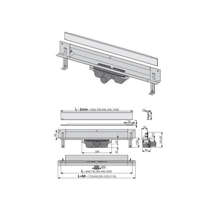 Lineární odtok pro zástavbu ve stěně Alcaplast nerez, dł. 950 mm- sanitbuy.pl