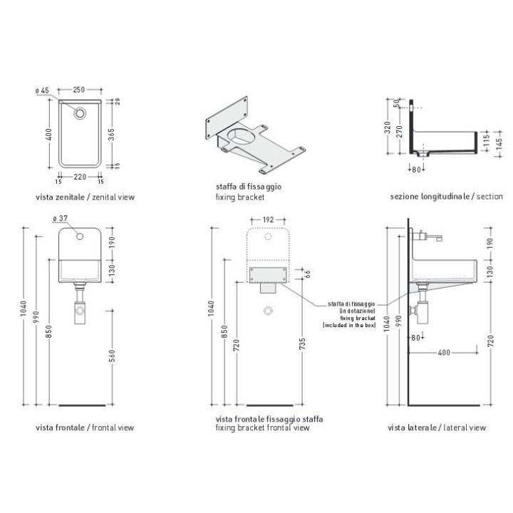 Závěsné umyvadlo Flaminia Miniwash 25 bílá lesklá, 25 x 40 x 32 cm- sanitbuy.pl