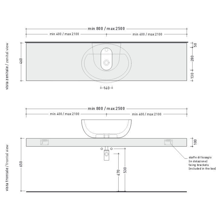 Polička pod umywalki Flaminia Fonte 74, 250-80 x 46 x 10 cm, černá lesklá, materiál: pietraluce- sanitbuy.pl