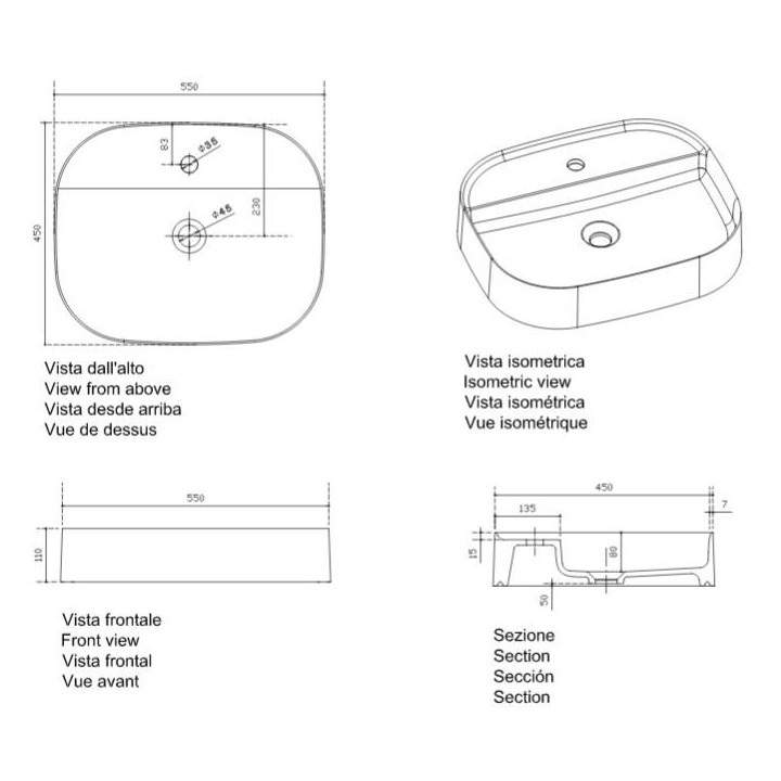 Umyvadlo na postavení na desku Galassia SmartB bílá, 45 x 45 cm, s otvorem pro baterii- sanitbuy.pl