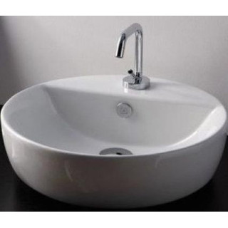 Umyvadlo na postavení na desku, kulatá Galassia Eden bílá, śr. 48 cm, přepad, otvor na baterii- sanitbuy.pl