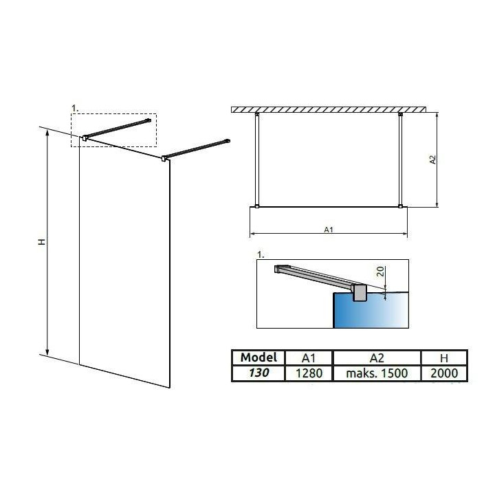Stěna Walk-In Radaway Modo New I 130, 128x200cm, chrom, sklo čiré- sanitbuy.pl