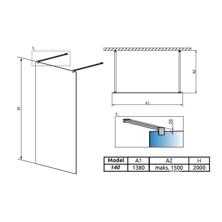Stěna Walk-In Radaway Modo New I 140, 138x200cm, chrom, sklo čiré- sanitbuy.pl