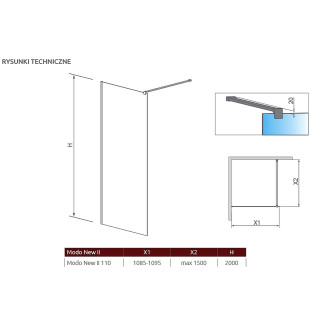 Stěna Walk-In Radaway Modo New II 110, 108.5-109.5x200cm, chrom, sklo čiré- sanitbuy.pl