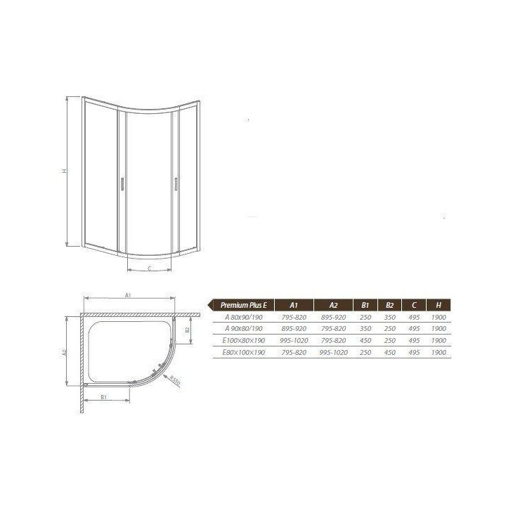 Sprchový kout Radaway Premium Plus E 90x80 sklo čiré- sanitbuy.pl