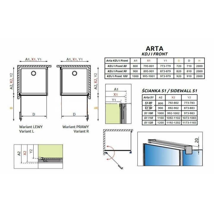 Čtvercový sprchový kout 80x80 Radaway Arta KDJ I levá sklo čiré Chrome +- sanitbuy.pl