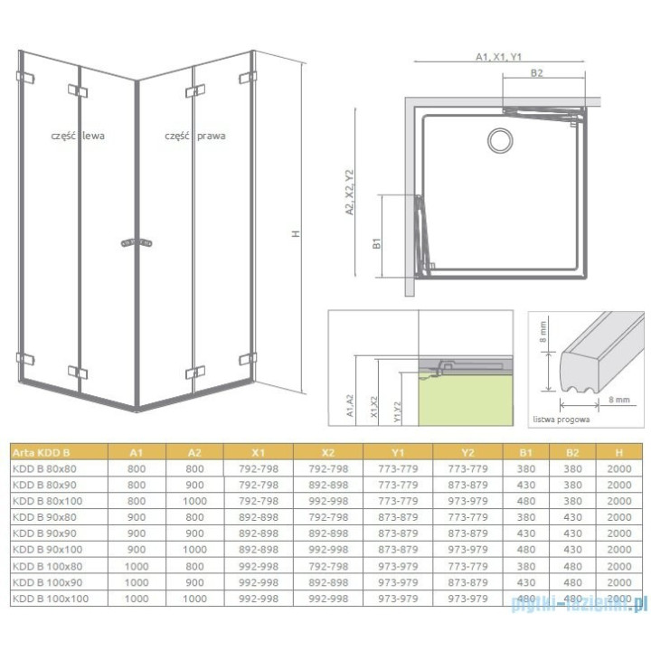 Radaway Arta KDD B sprchový kout 80x80cm sklo čiré- sanitbuy.pl