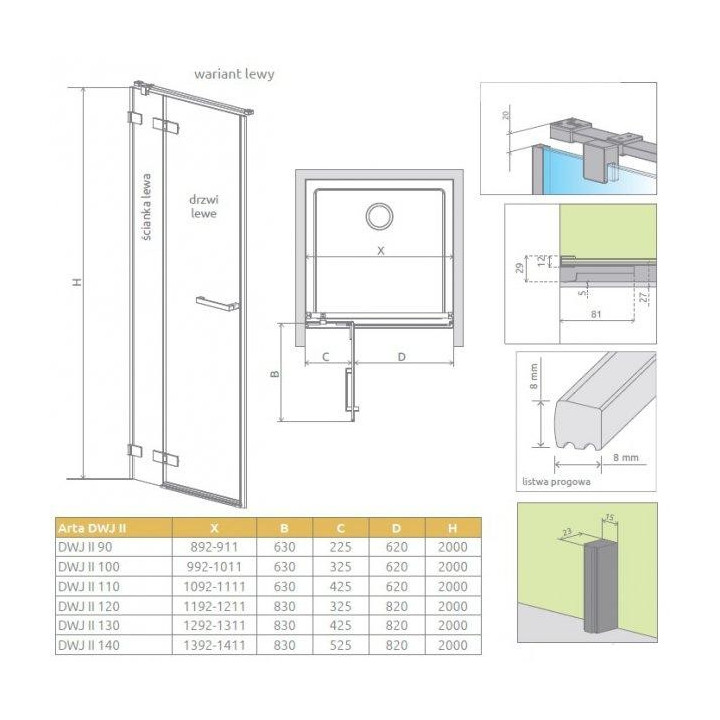 Dveře wnękowe Radaway Arta DWJ I 100cm x 200cm pravé chrom, sklo čiré- sanitbuy.pl