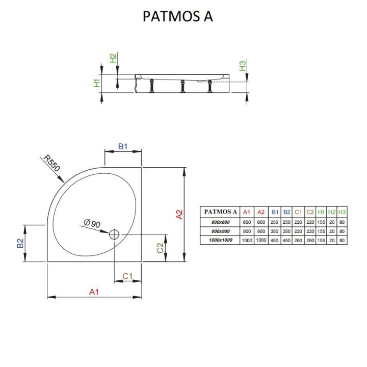 Akrylátátová sprchová vanička Radaway Patmos A 80x80 cm čtvrtkruhový- sanitbuy.pl