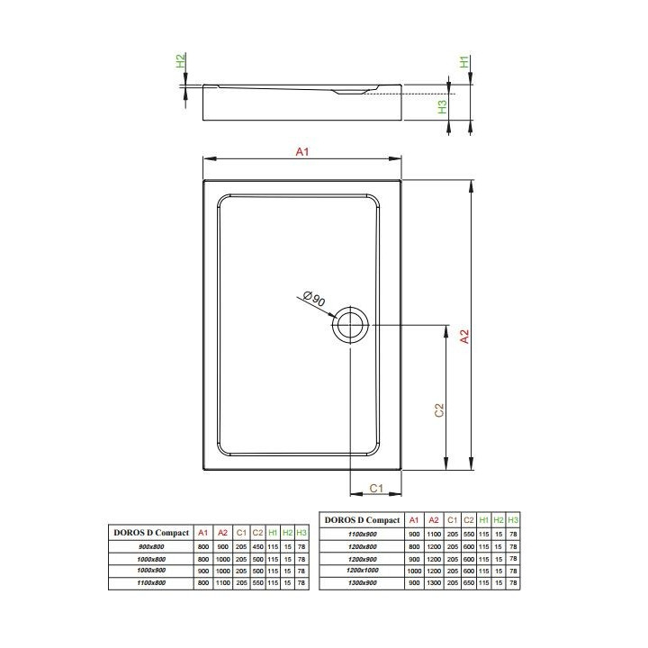 Akrylátátová sprchová vanička Radaway Doros D 900x800 pravoúhlý- sanitbuy.pl